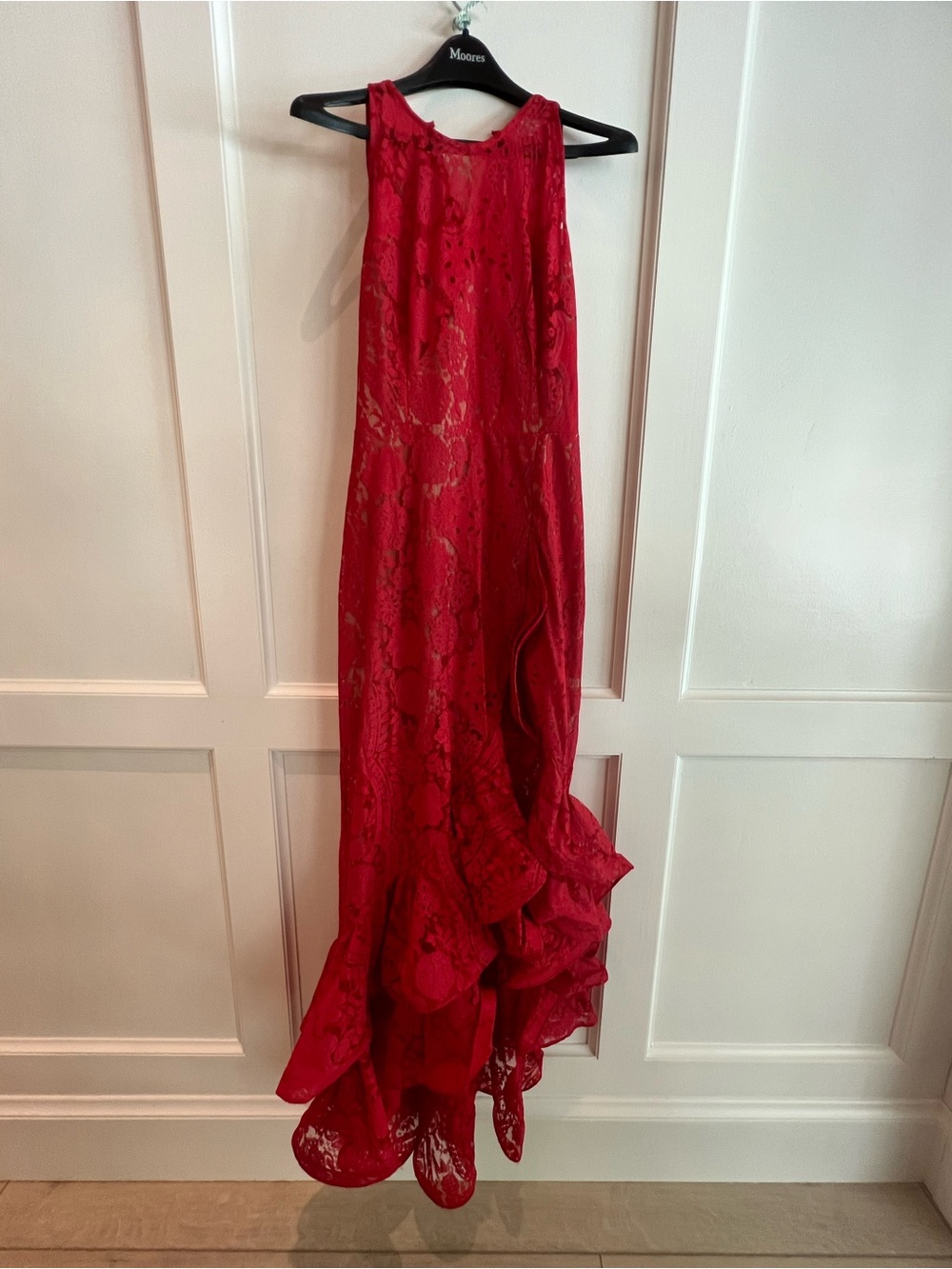 Bronx and Banco Red Lace Ruffled High-Slit Gown - Picture 2 of 4